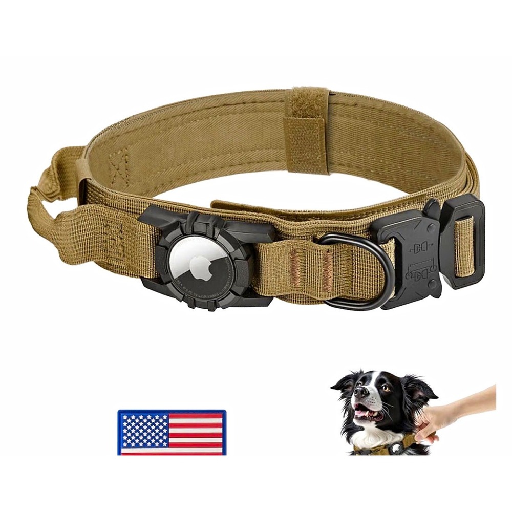 Tactical GPS Dog Collar Size M Unisex Heavy Duty Air Tag Compatible Patches New